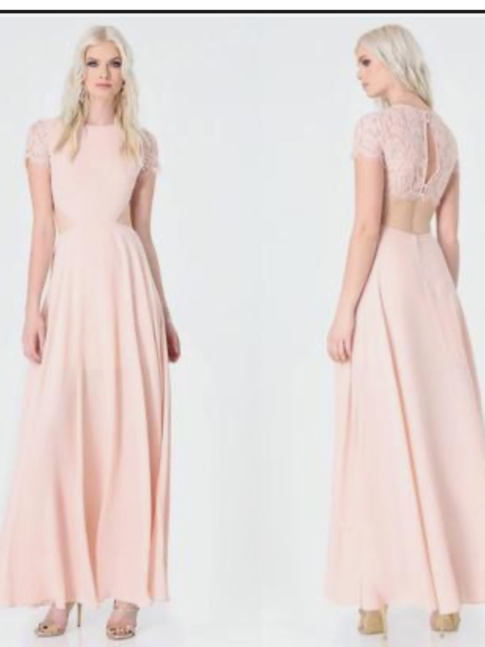 Bebe Blush Pink Lace Open Back Cutout Maxi Dress Women’s Size 2 Formal Gown